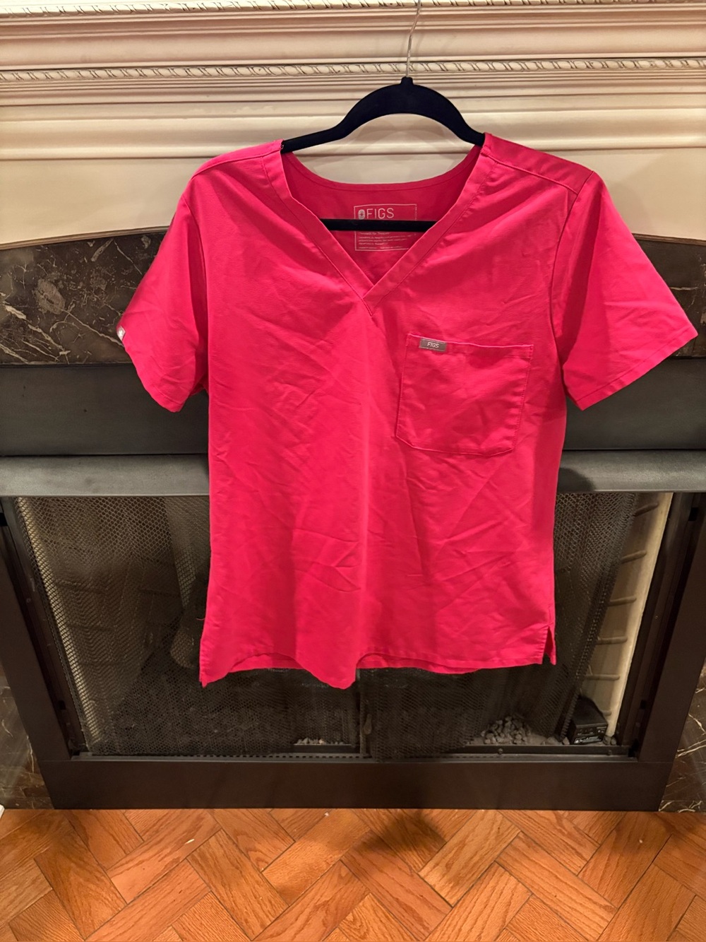 Figs Women's Short Sleeve V-Neck Scrub Top in Hot Pink
